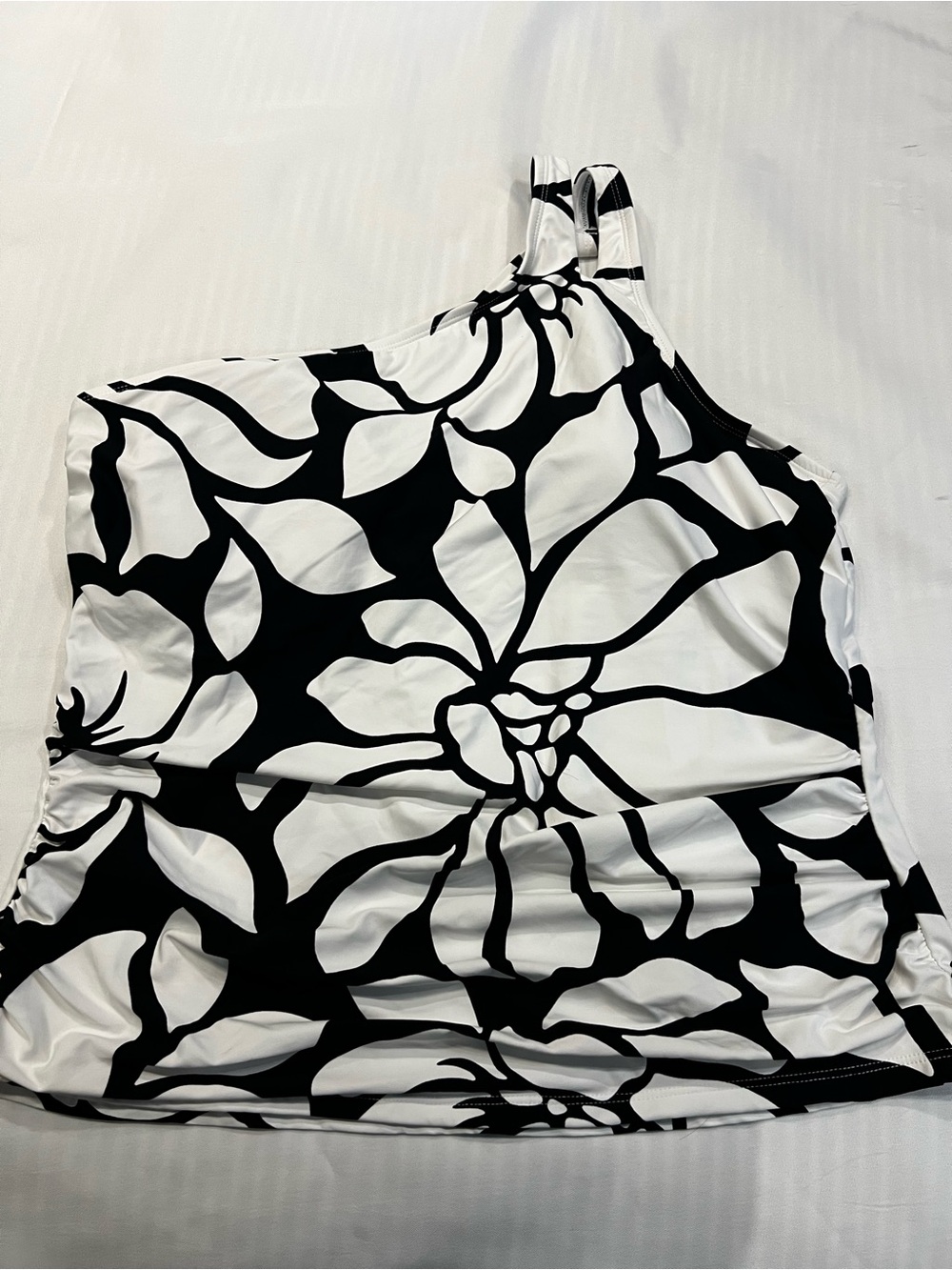 Freshwater One Shoulder Swim Tankini Black & White Floral Size XXL